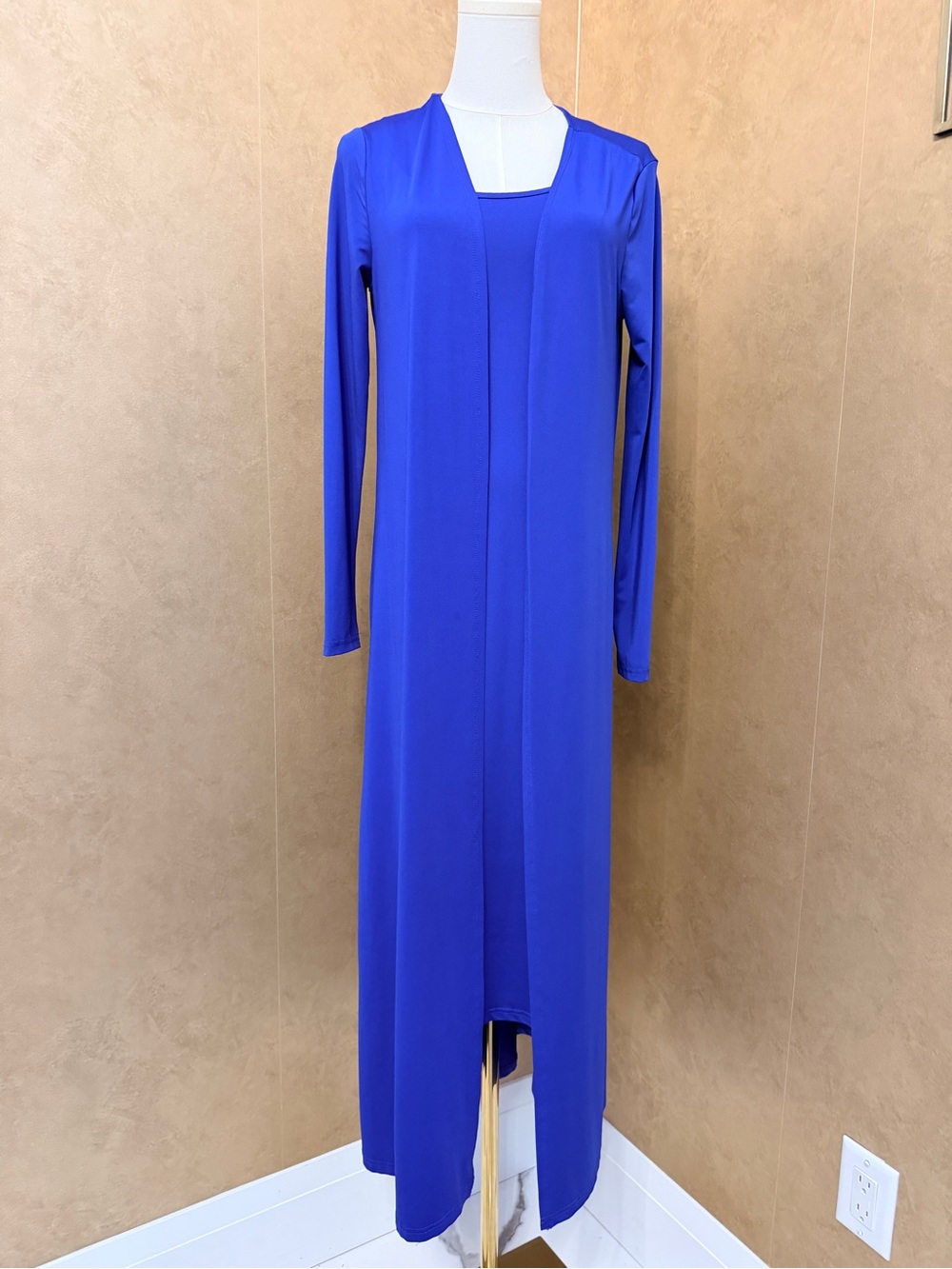 Spaghetti strap dress w/Long Sleeve Cobalt Blue Maxi Duster